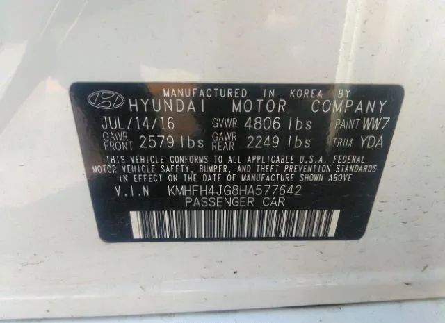 Photo 8 VIN: KMHFH4JG8HA577642 - HYUNDAI AZERA 