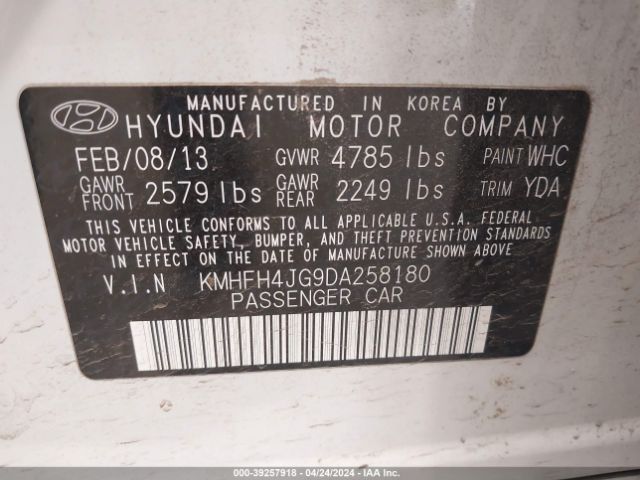 Photo 8 VIN: KMHFH4JG9DA258180 - HYUNDAI AZERA 