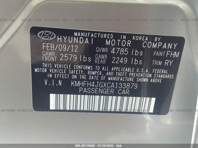 Photo 8 VIN: KMHFH4JGXCA133879 - HYUNDAI AZERA 