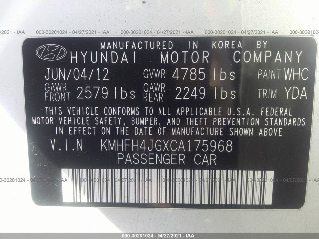 Photo 8 VIN: KMHFH4JGXCA175968 - HYUNDAI AZERA 