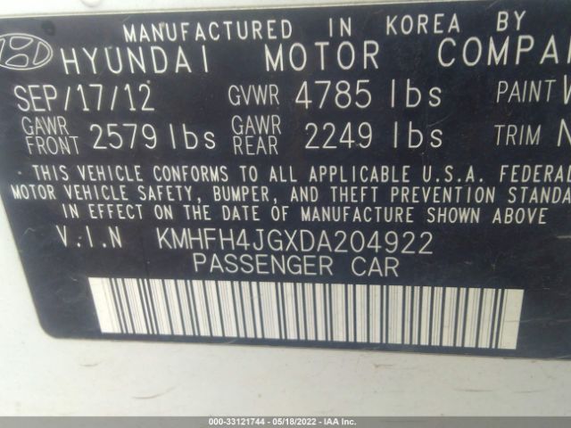 Photo 8 VIN: KMHFH4JGXDA204922 - HYUNDAI AZERA 