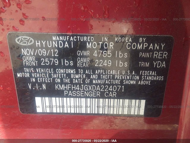 Photo 8 VIN: KMHFH4JGXDA224071 - HYUNDAI AZERA 