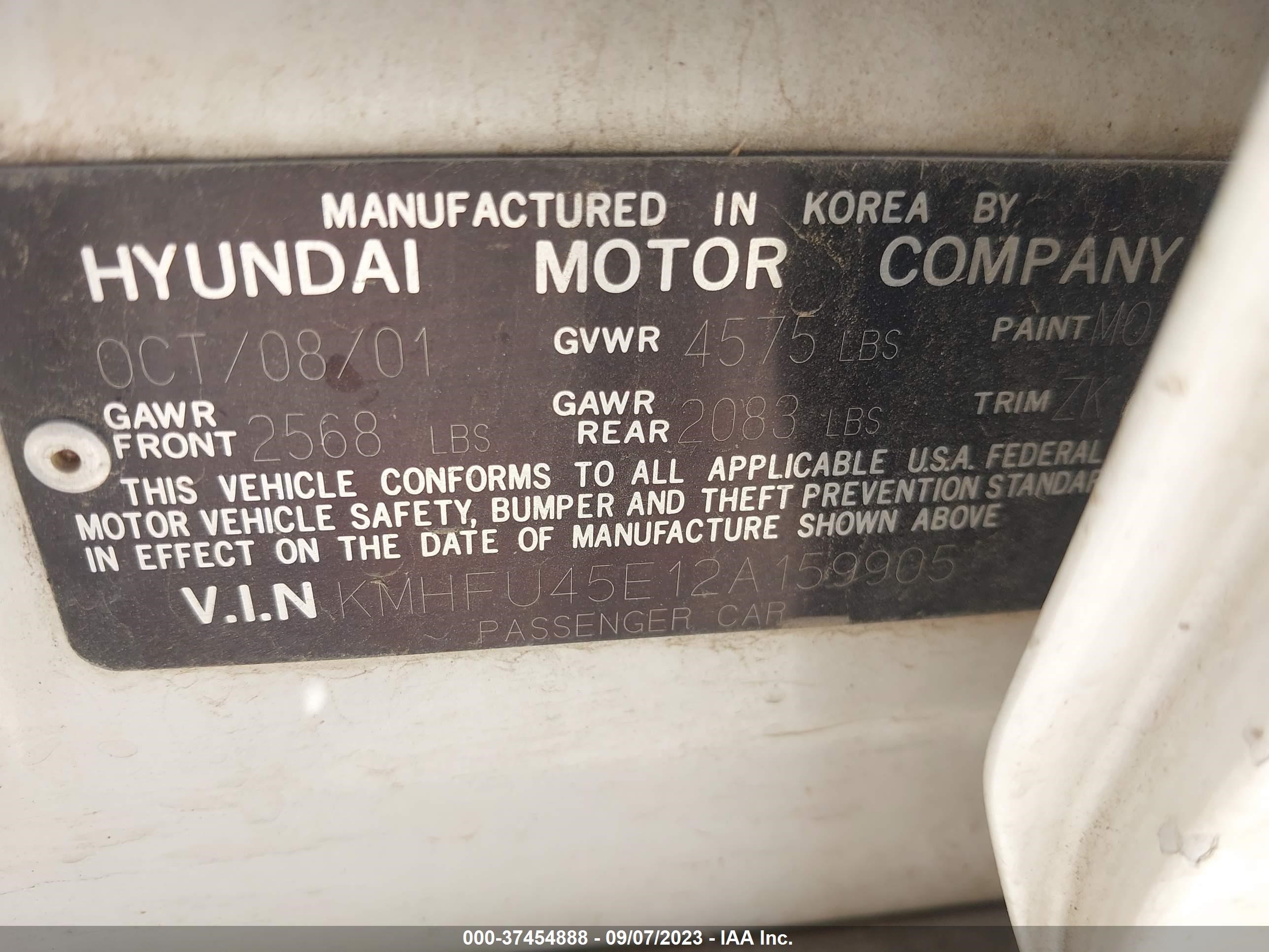 Photo 8 VIN: KMHFU45E12A159905 - HYUNDAI XG 