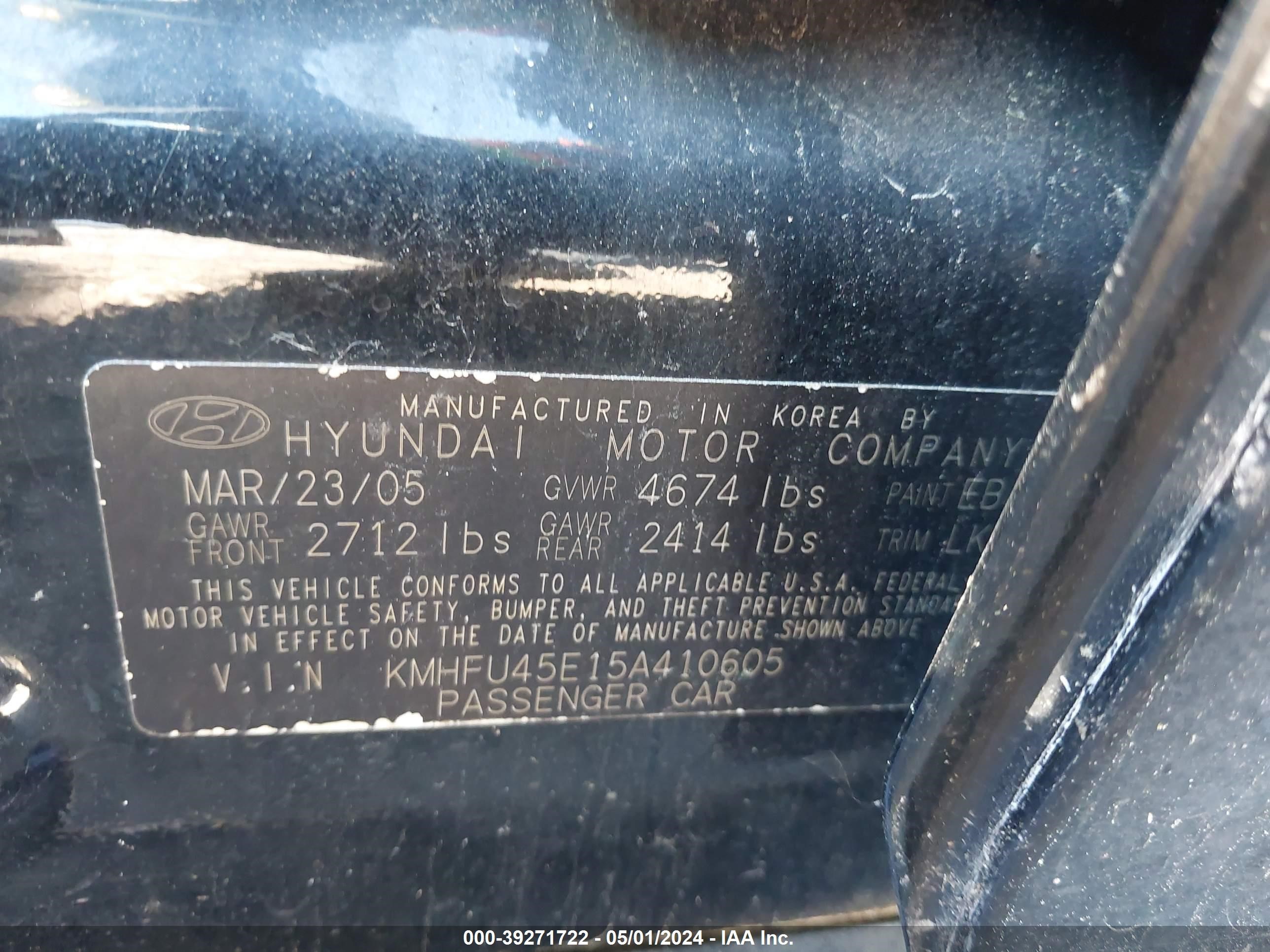 Photo 8 VIN: KMHFU45E15A410605 - HYUNDAI XG 