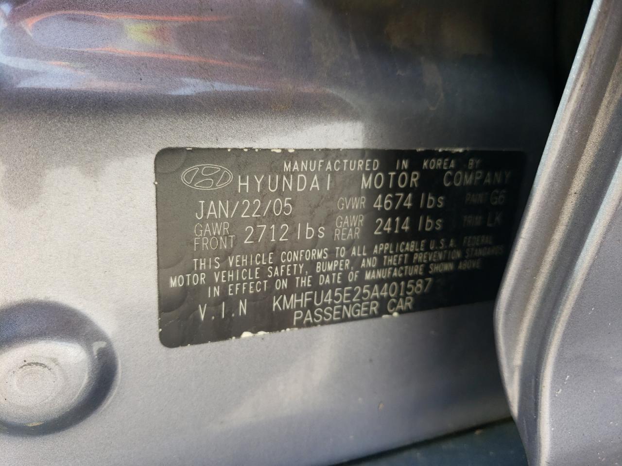 Photo 11 VIN: KMHFU45E25A401587 - HYUNDAI GRANDEUR 