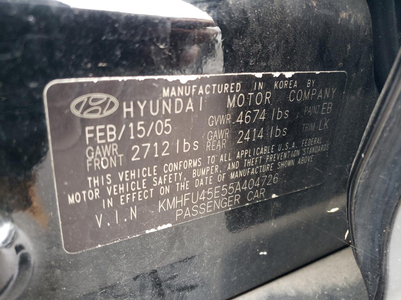 Photo 11 VIN: KMHFU45E55A404726 - HYUNDAI GRANDEUR 