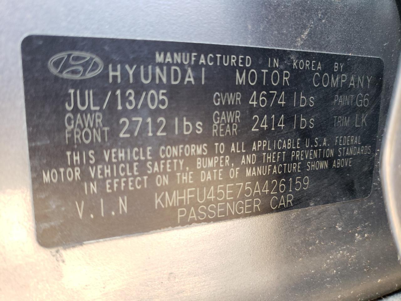 Photo 11 VIN: KMHFU45E75A426159 - HYUNDAI GRANDEUR 