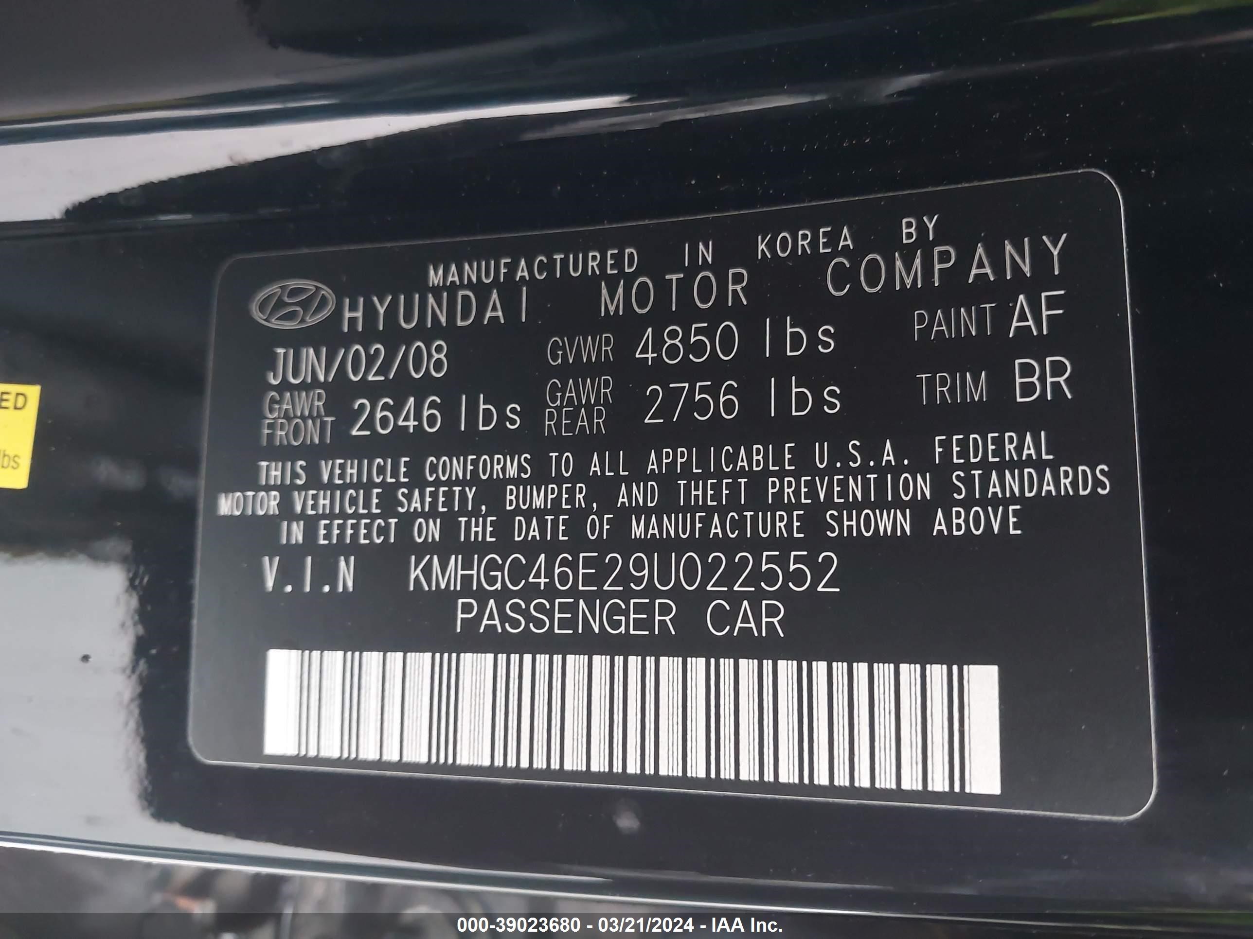 Photo 8 VIN: KMHGC46E29U022552 - HYUNDAI GENESIS 