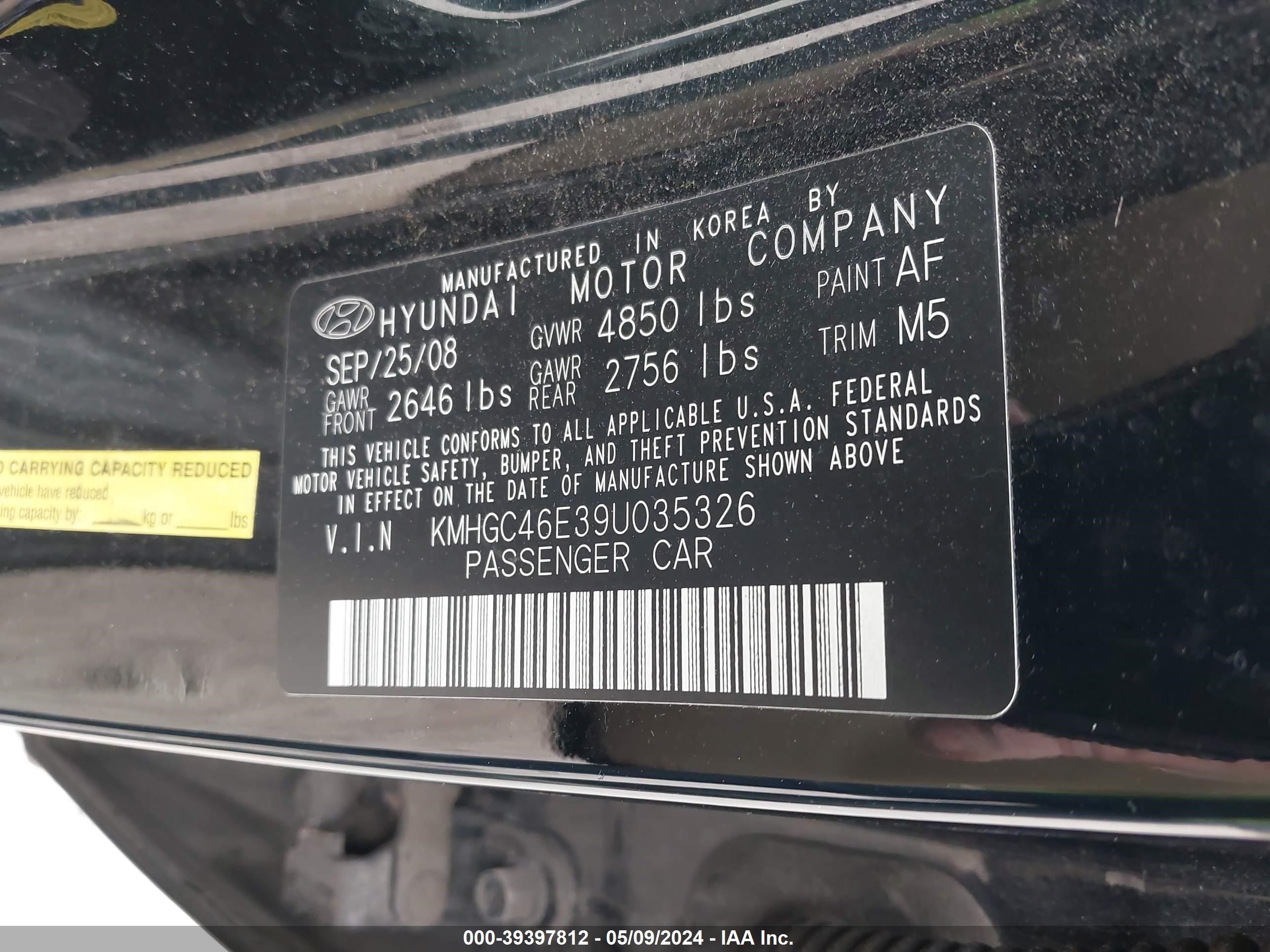 Photo 8 VIN: KMHGC46E39U035326 - HYUNDAI GENESIS 