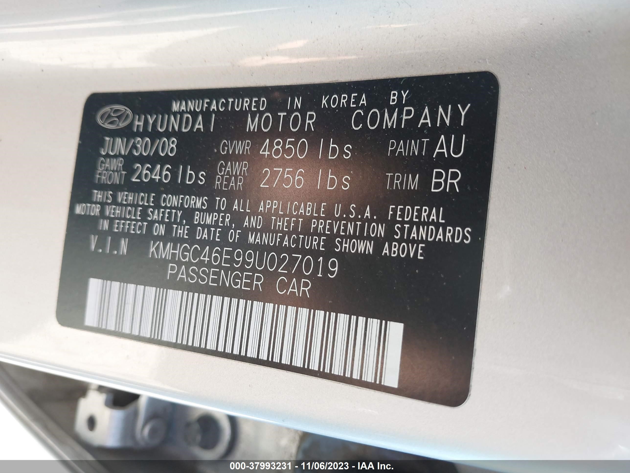 Photo 8 VIN: KMHGC46E99U027019 - HYUNDAI GENESIS 