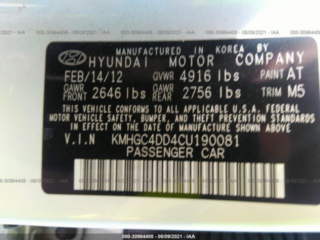 Photo 8 VIN: KMHGC4DD4CU190081 - HYUNDAI GENESIS 