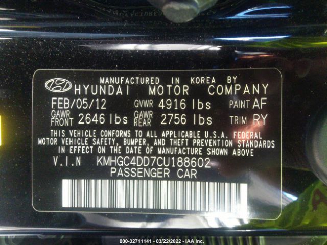 Photo 8 VIN: KMHGC4DD7CU188602 - HYUNDAI GENESIS 