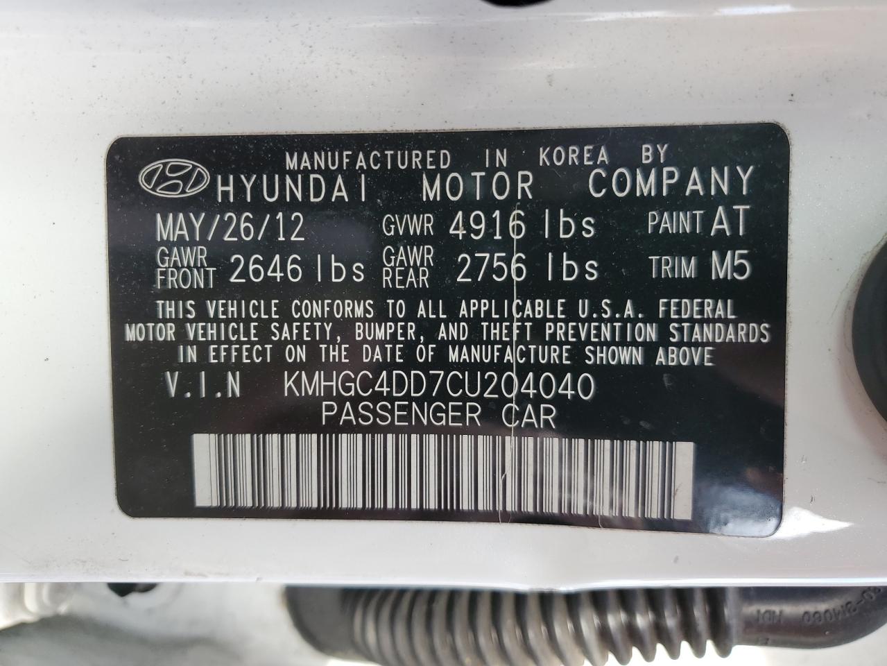 Photo 12 VIN: KMHGC4DD7CU204040 - HYUNDAI GENESIS 