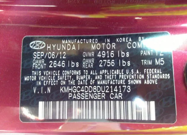 Photo 8 VIN: KMHGC4DD8DU214173 - HYUNDAI GENESIS 