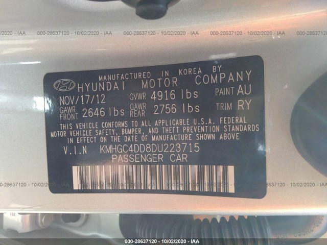 Photo 8 VIN: KMHGC4DD8DU223715 - HYUNDAI GENESIS 