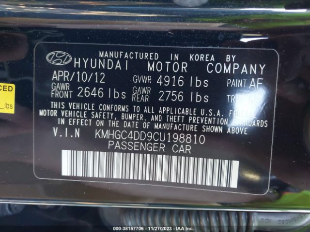 Photo 8 VIN: KMHGC4DD9CU198810 - HYUNDAI GENESIS 