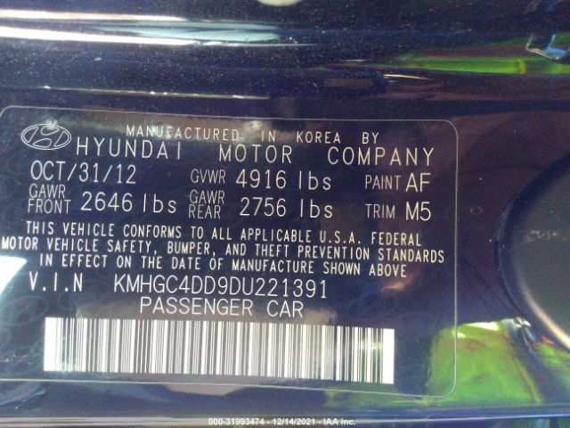 Photo 8 VIN: KMHGC4DD9DU221391 - HYUNDAI GENESIS 