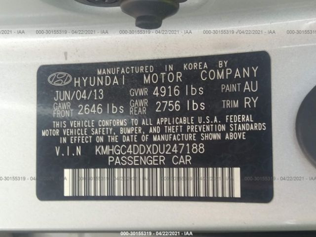 Photo 8 VIN: KMHGC4DDXDU247188 - HYUNDAI GENESIS 