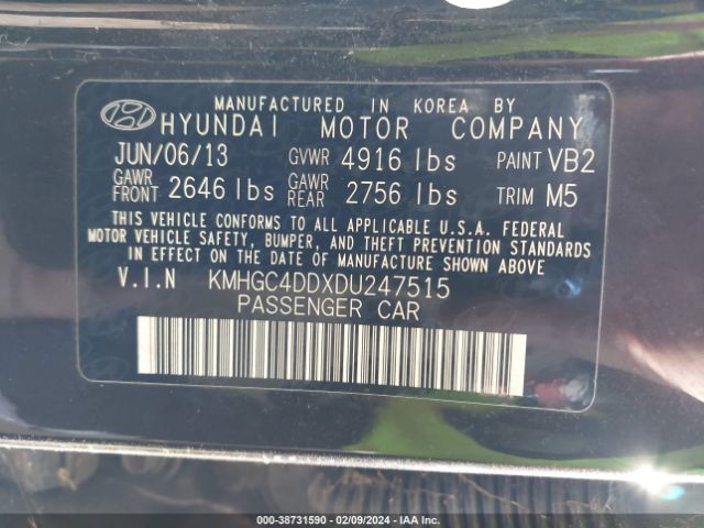 Photo 8 VIN: KMHGC4DDXDU247515 - HYUNDAI GENESIS 