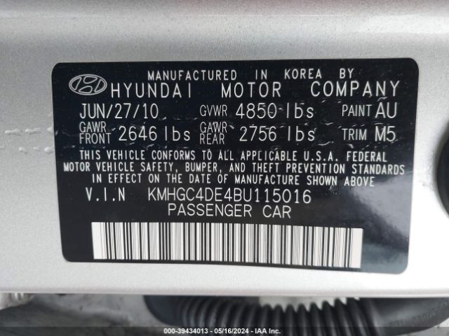 Photo 8 VIN: KMHGC4DE4BU115016 - HYUNDAI GENESIS 