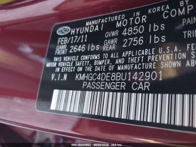 Photo 8 VIN: KMHGC4DE8BU142901 - HYUNDAI GENESIS 