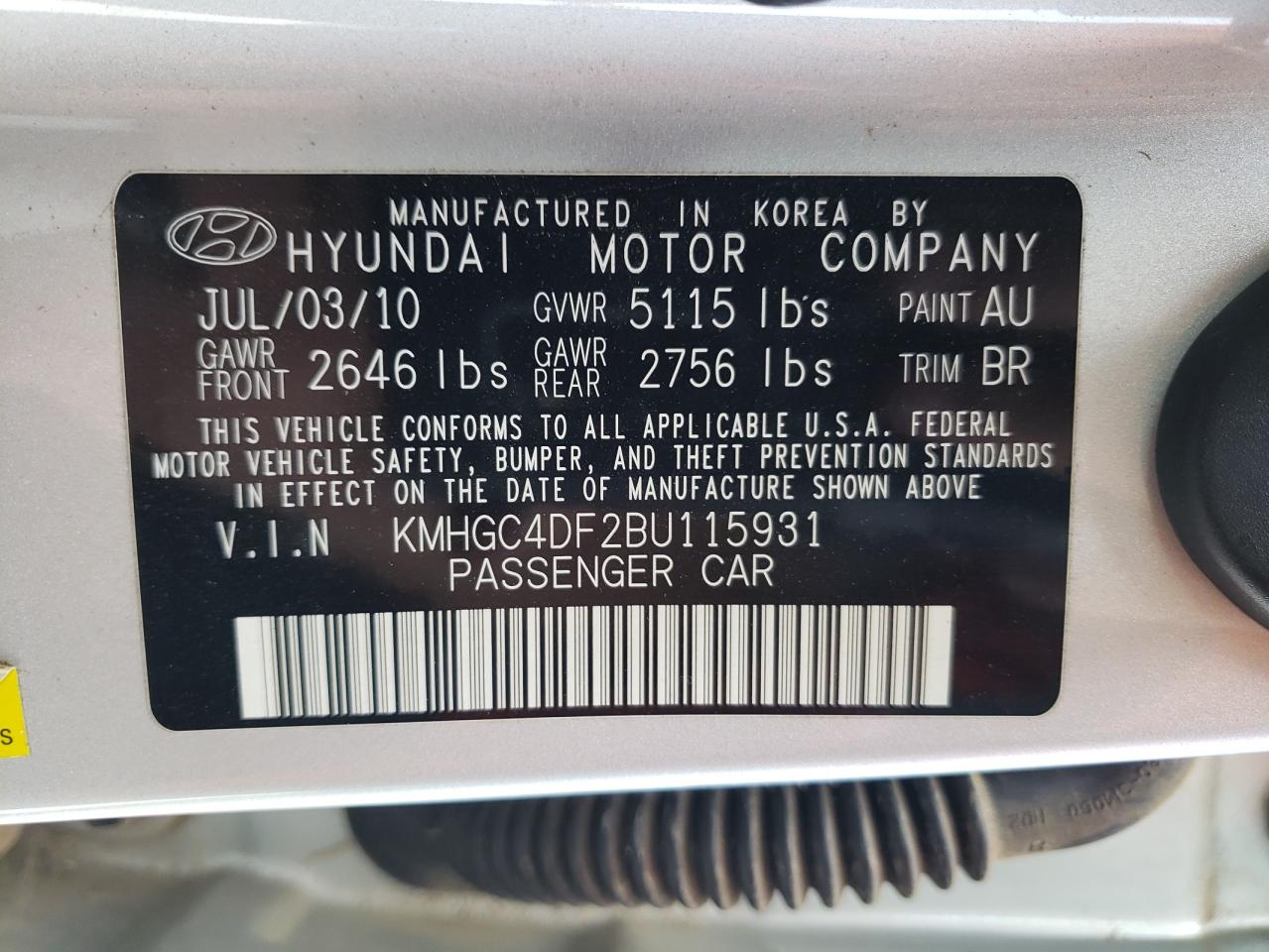 Photo 12 VIN: KMHGC4DF2BU115931 - HYUNDAI GENESIS 