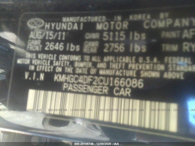 Photo 8 VIN: KMHGC4DF2CU166086 - HYUNDAI GENESIS 