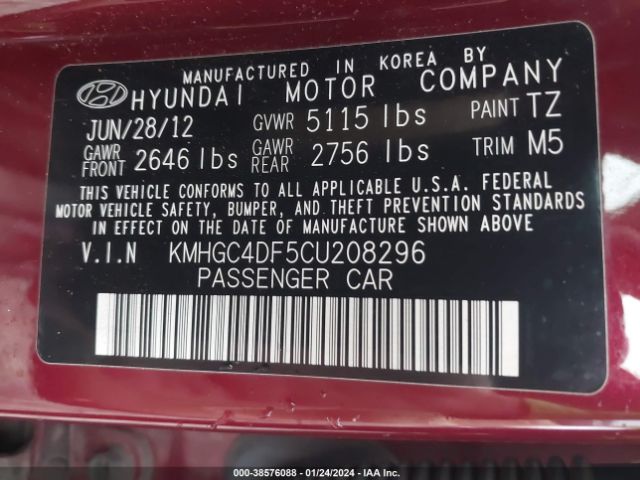 Photo 8 VIN: KMHGC4DF5CU208296 - HYUNDAI GENESIS 