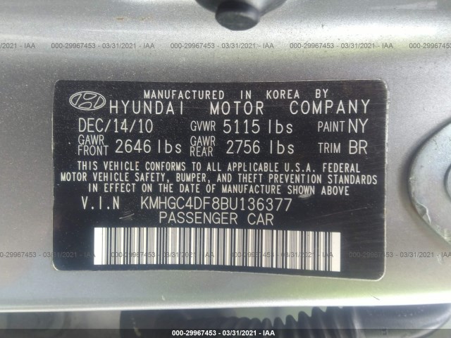 Photo 8 VIN: KMHGC4DF8BU136377 - HYUNDAI GENESIS 