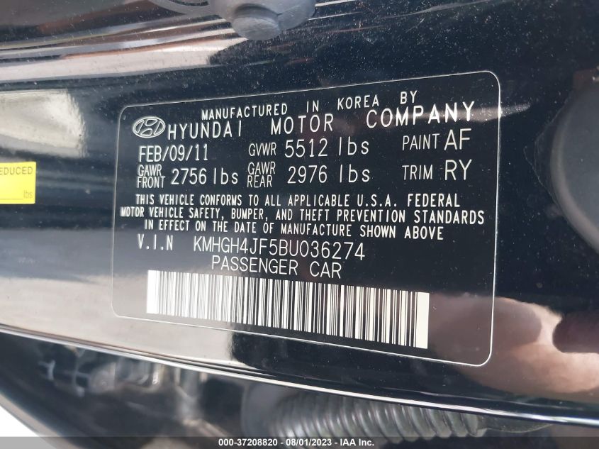 Photo 8 VIN: KMHGH4JF5BU036274 - HYUNDAI EQUUS 