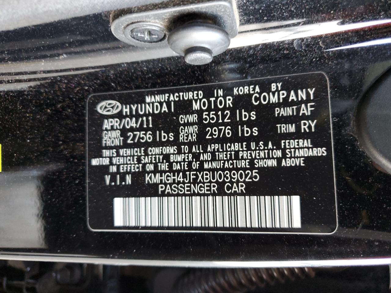 Photo 11 VIN: KMHGH4JFXBU039025 - HYUNDAI EQUUS 