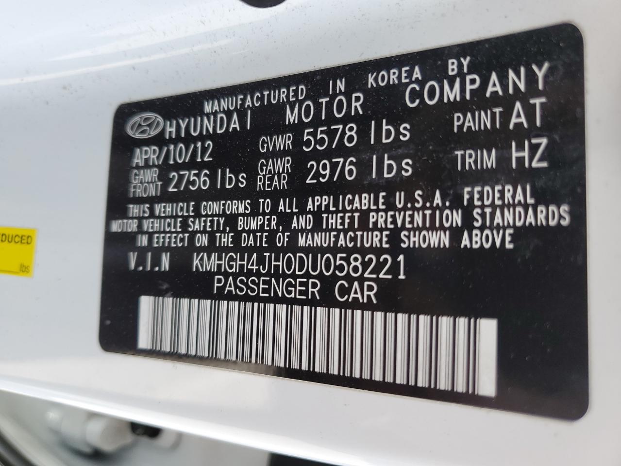 Photo 12 VIN: KMHGH4JH0DU058221 - HYUNDAI EQUUS 