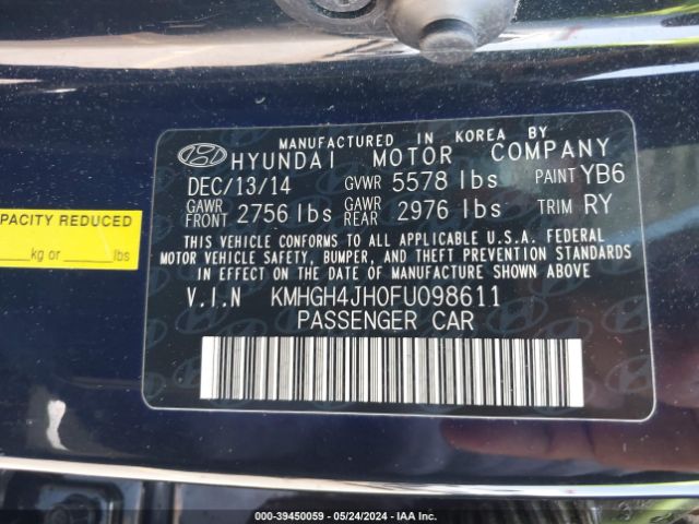 Photo 8 VIN: KMHGH4JH0FU098611 - HYUNDAI EQUUS 