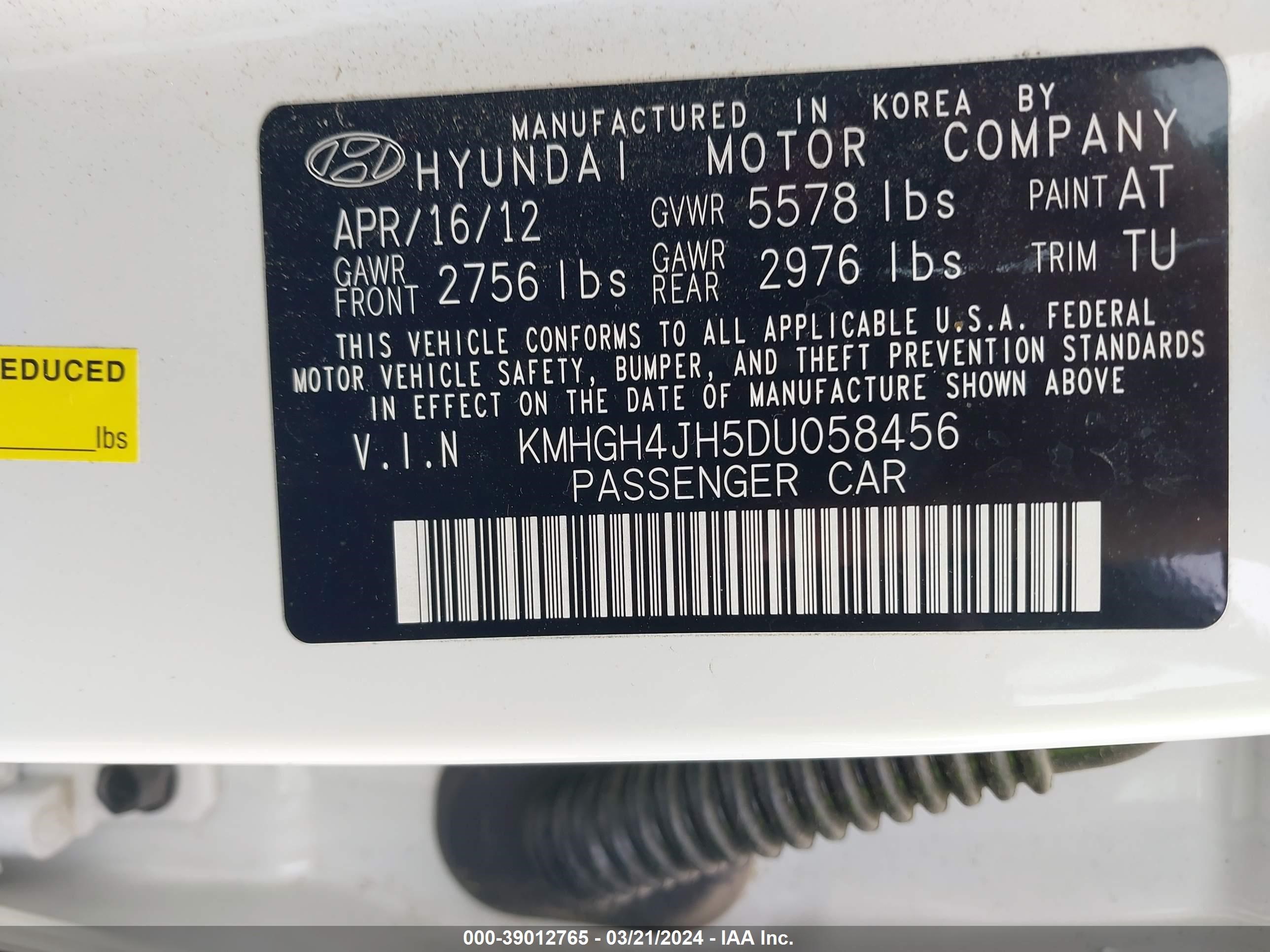 Photo 8 VIN: KMHGH4JH5DU058456 - HYUNDAI EQUUS 