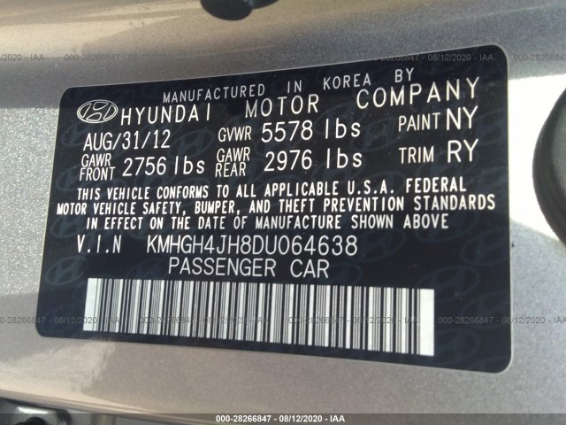 Photo 8 VIN: KMHGH4JH8DU064638 - HYUNDAI EQUUS 