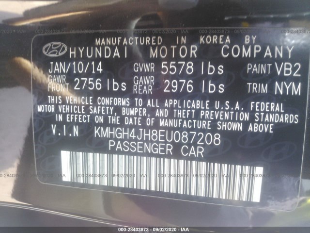 Photo 8 VIN: KMHGH4JH8EU087208 - HYUNDAI EQUUS 