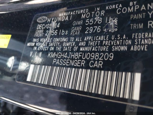 Photo 8 VIN: KMHGH4JH8FU098209 - HYUNDAI EQUUS 