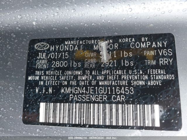 Photo 8 VIN: KMHGN4JE1GU116453 - HYUNDAI GENESIS 