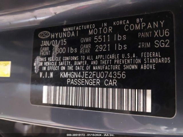 Photo 8 VIN: KMHGN4JE2FU074356 - HYUNDAI GENESIS 