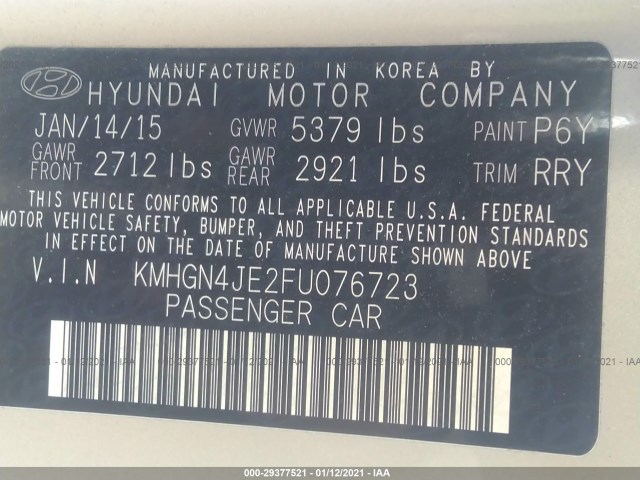 Photo 8 VIN: KMHGN4JE2FU076723 - HYUNDAI GENESIS 