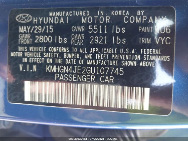 Photo 8 VIN: KMHGN4JE2GU107745 - HYUNDAI GENESIS 