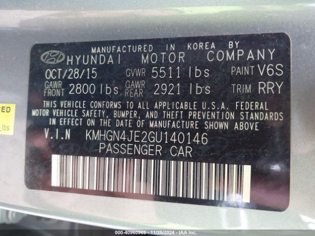 Photo 8 VIN: KMHGN4JE2GU140146 - HYUNDAI GENESIS 