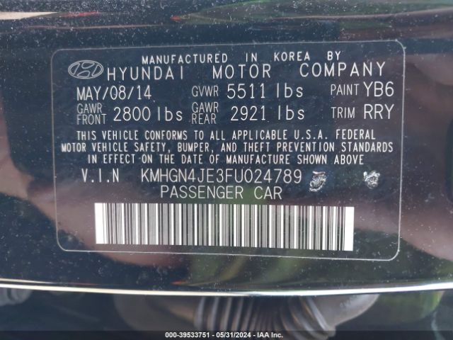 Photo 8 VIN: KMHGN4JE3FU024789 - HYUNDAI GENESIS 