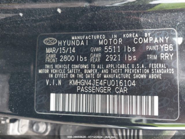 Photo 8 VIN: KMHGN4JE4FU016104 - HYUNDAI GENESIS 