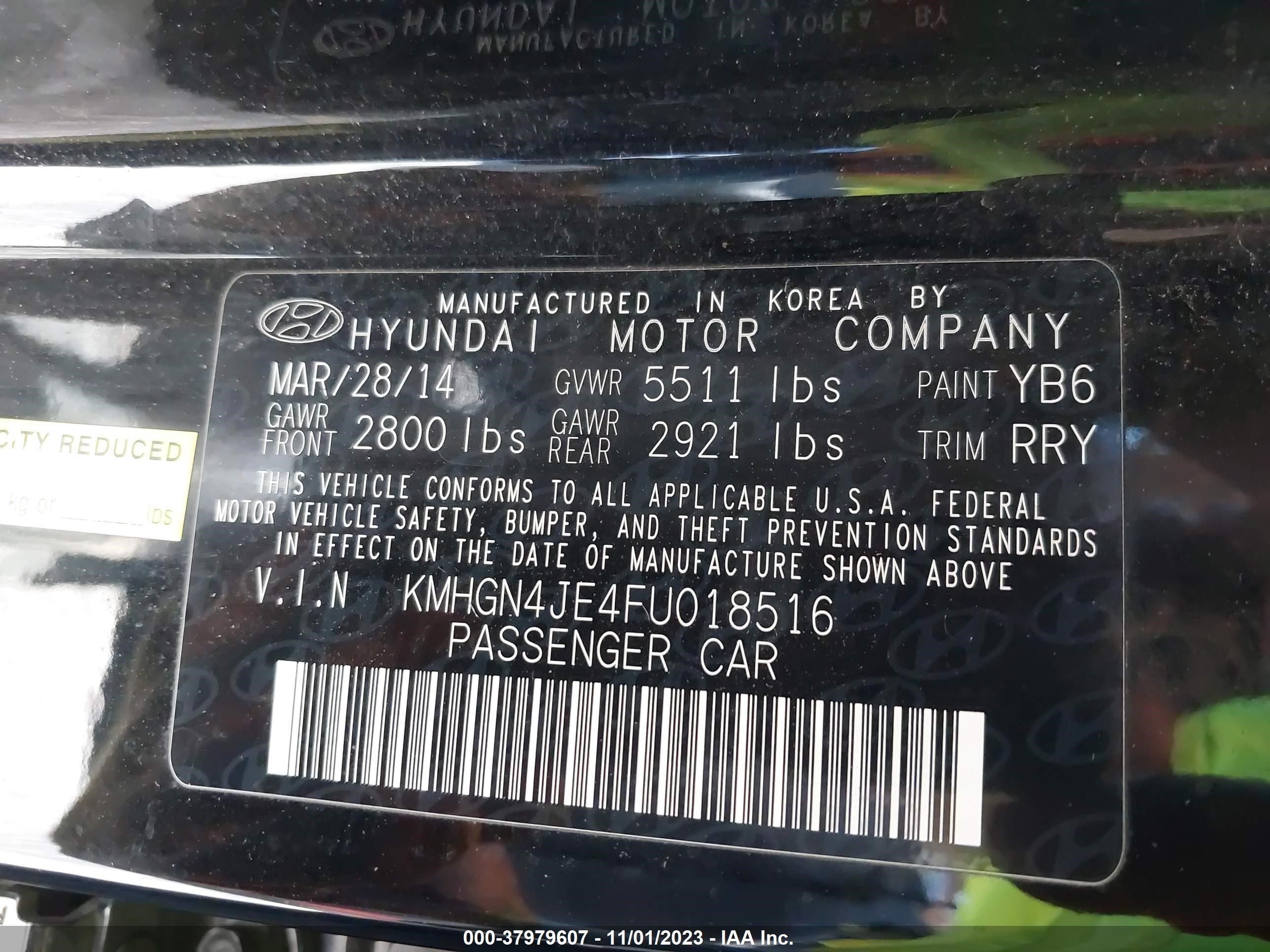 Photo 8 VIN: KMHGN4JE4FU018516 - HYUNDAI GENESIS 