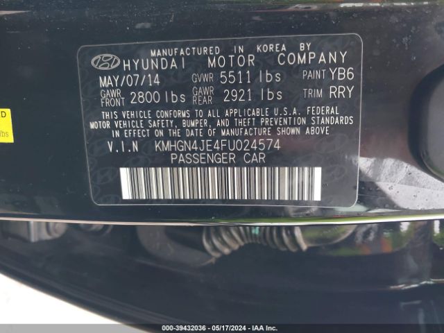 Photo 8 VIN: KMHGN4JE4FU024574 - HYUNDAI GENESIS 