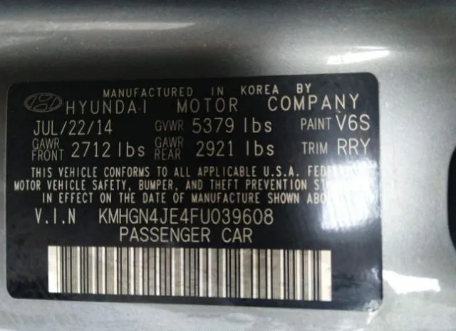 Photo 8 VIN: KMHGN4JE4FU039608 - HYUNDAI GENESIS 