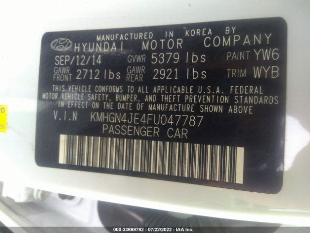 Photo 8 VIN: KMHGN4JE4FU047787 - HYUNDAI GENESIS 