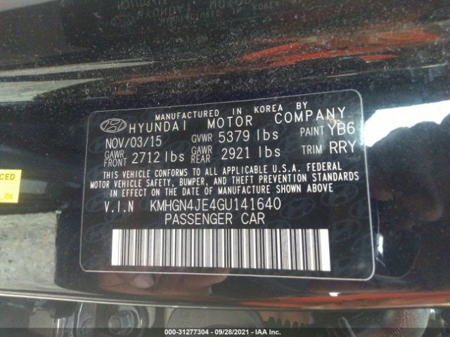 Photo 8 VIN: KMHGN4JE4GU141640 - HYUNDAI GENESIS 