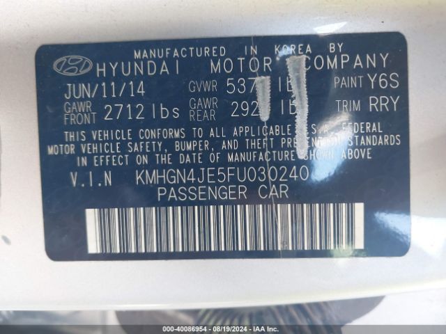 Photo 8 VIN: KMHGN4JE5FU030240 - HYUNDAI GENESIS 